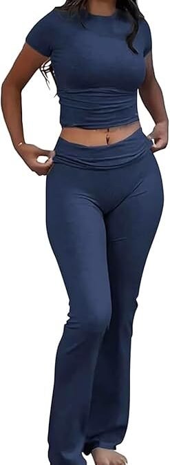 Women’s 2 Piece Lounge Outfits Slim Short Sleeve Tops