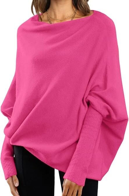 LILLUSORY Women’s Batwing Oversized Sweaters Asymmetrical Off