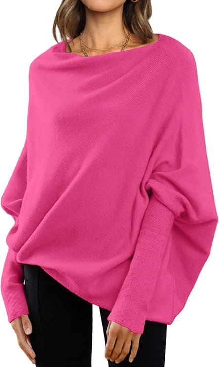 LILLUSORY Women’s Batwing Oversized Sweaters Asymmetrical Off