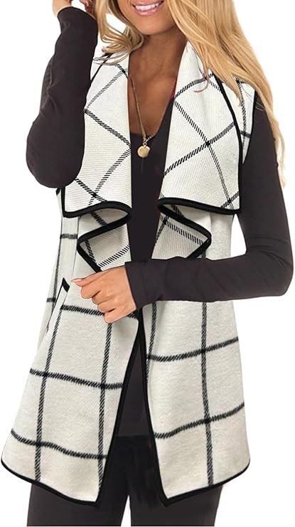 YACUN Women Plaid Vest Lapel Open Front Sleeveless Jacket