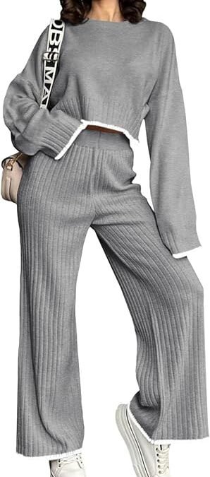 Tankaneo Women’s 2 Piece Fall Outfits Long Sleeve Crop Top