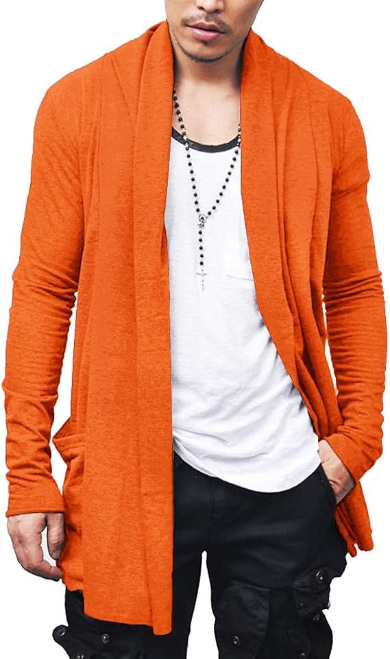 COOFANDY Men’s Ruffle Shawl Collar Cardigan Open Front Lightweight