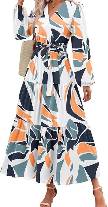 PRETTYGARDEN Women’s Fall Long Sleeve Wrap V Neck Gown