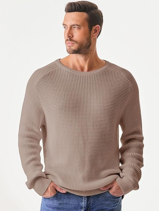 JMIERR Men’s Crewneck Pullover Sweater Waffle