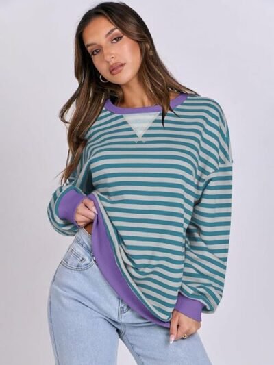 ANRABESS Women’s Oversized Striped Long Sweatshirt