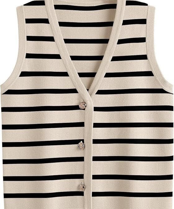 LILLUSORY Vest Tops for Women Striped Sweater Vest 2024 Fall Crochet Cropped